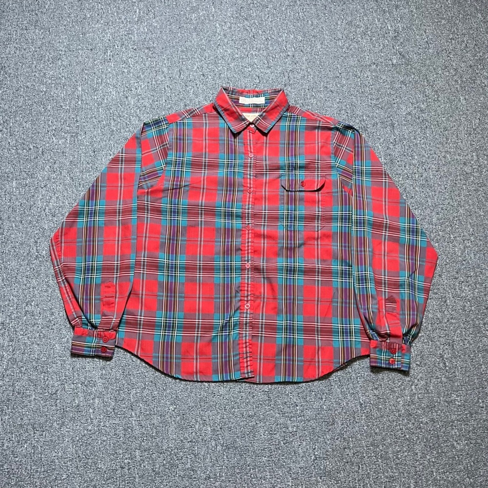 Vintage‎ The Fox Collection Plaid Button Down Shirt 16 Red Long Sleeve 80s 90s